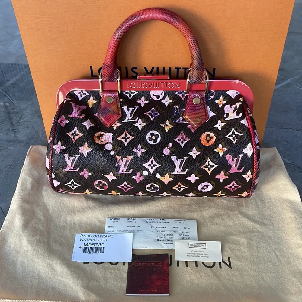 LOUIS VUITTON WATERCOLOR AQUARELLE MONOGRAM PAPILLON FRAME SNAKESKIN BAG - Picture 1 of 11